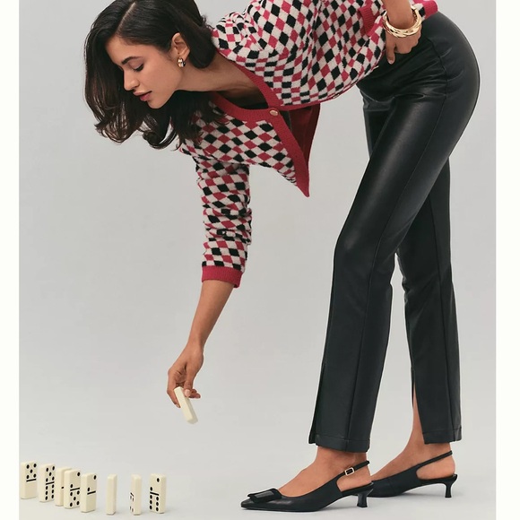 NWT Maeve by Anthropologie Split-Front Faux Black Leather Pull-on Pants Size M - Picture 5 of 13